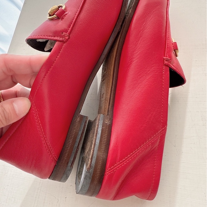 Gucci 紅色金釦樂福鞋 37號-4