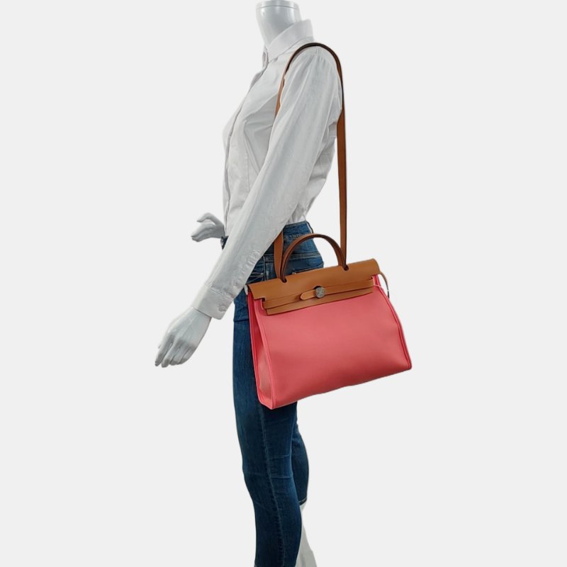 HERMÈS Herbag 31 奶昔粉帆布肩背包手提包 A刻 銀色五金-1