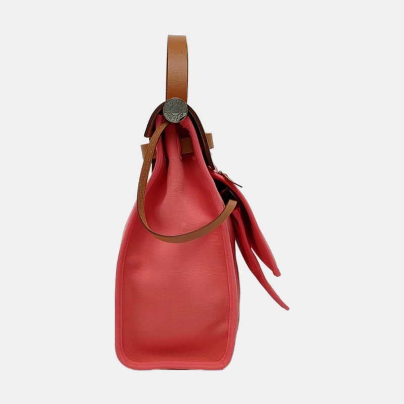 HERMÈS Herbag 31 奶昔粉帆布肩背包手提包 A刻 銀色五金-2