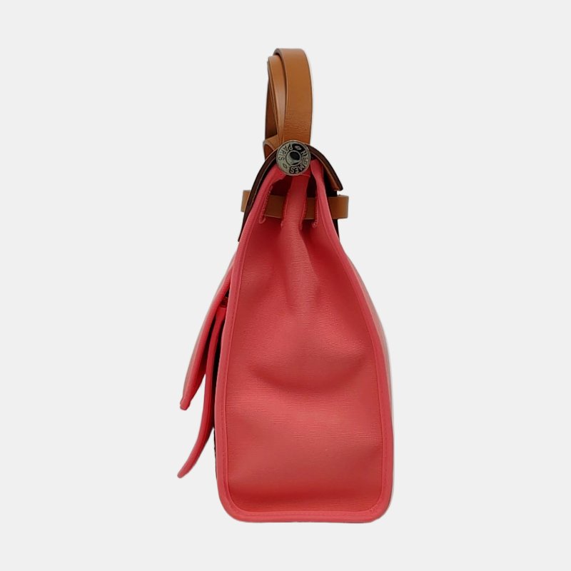 HERMÈS Herbag 31 奶昔粉帆布肩背包手提包 A刻 銀色五金-3