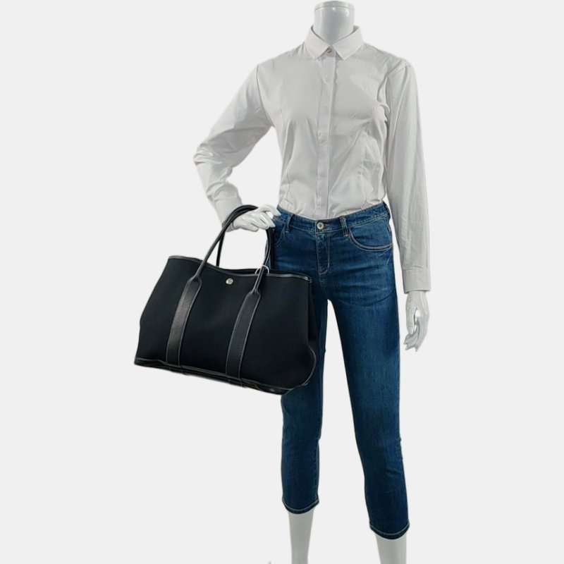 HERMÈS Garden Party 36 黑色帆布花園包手提包 銀色五金-1
