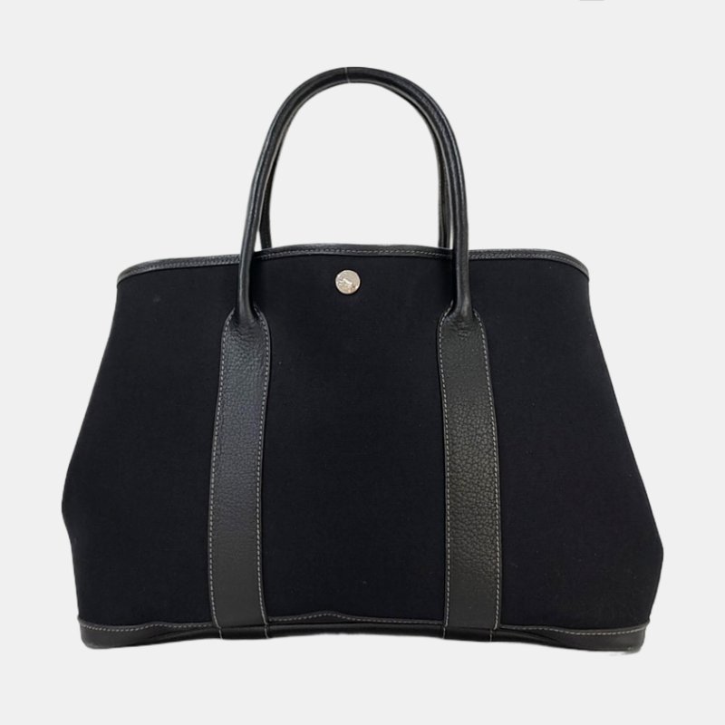 HERMÈS Garden Party 36 黑色帆布花園包手提包 銀色五金-4