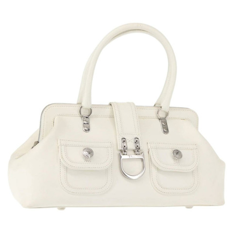 Christian Dior 手提包 皮革 白色 銀色 正品 144303