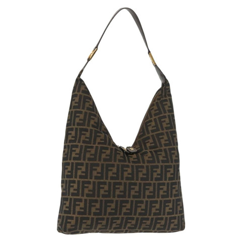 FENDI Zucca 帆布單肩包 黑棕色 正品 143594