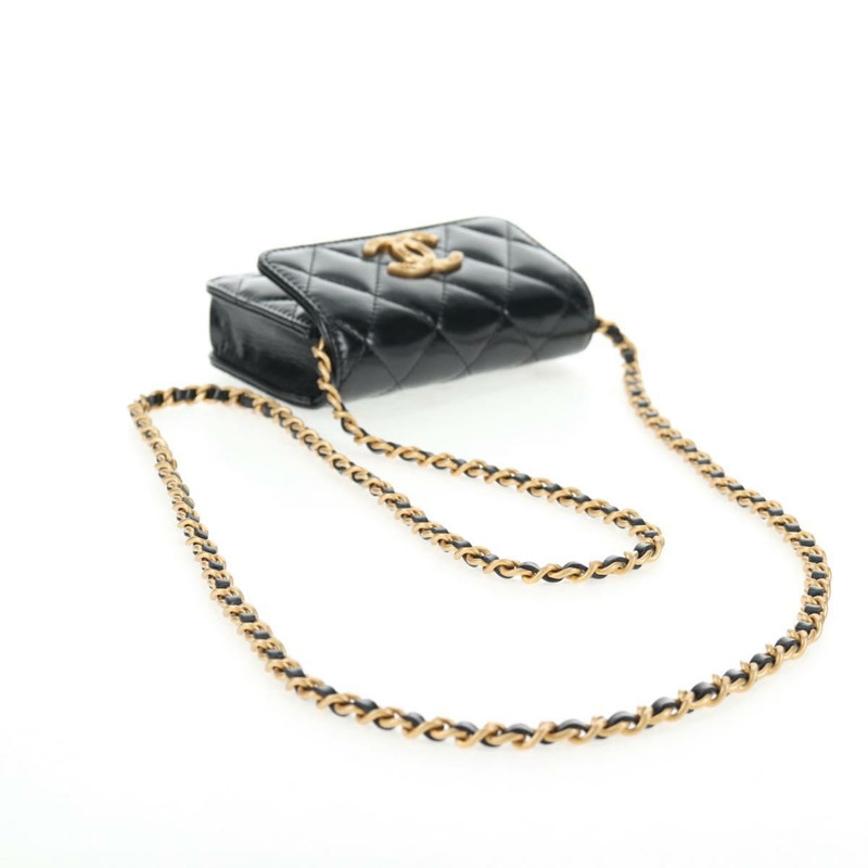 【日本直送】香奈兒 (CHANEL) Matelasse Chain 迷你單肩包,小牛皮材質,黑色,金色雙C標誌,貨號 142563M-6
