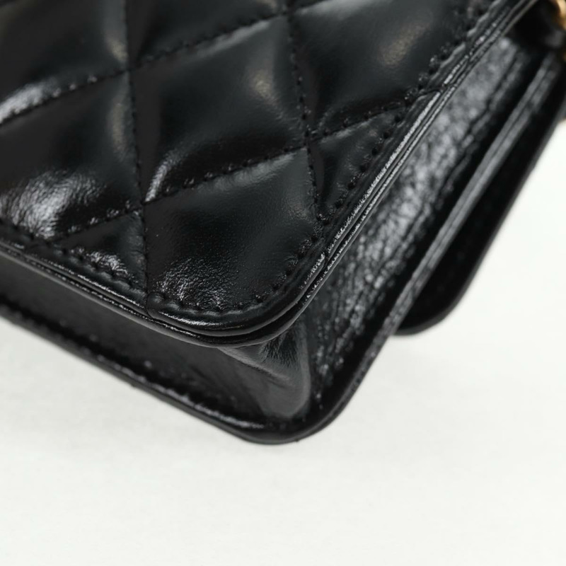 【日本直送】香奈兒 (CHANEL) Matelasse Chain 迷你單肩包,小牛皮材質,黑色,金色雙C標誌,貨號 142563M-17