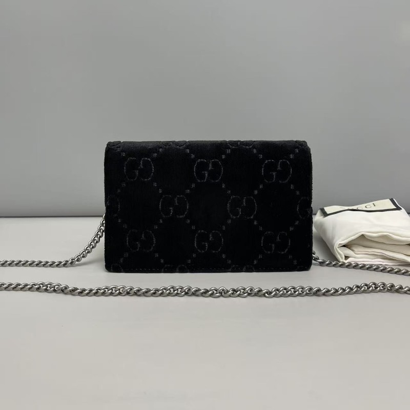 Gucci古馳 酒神mini黑色絲絨雙G鑽扣鏈條包 斜背包-1