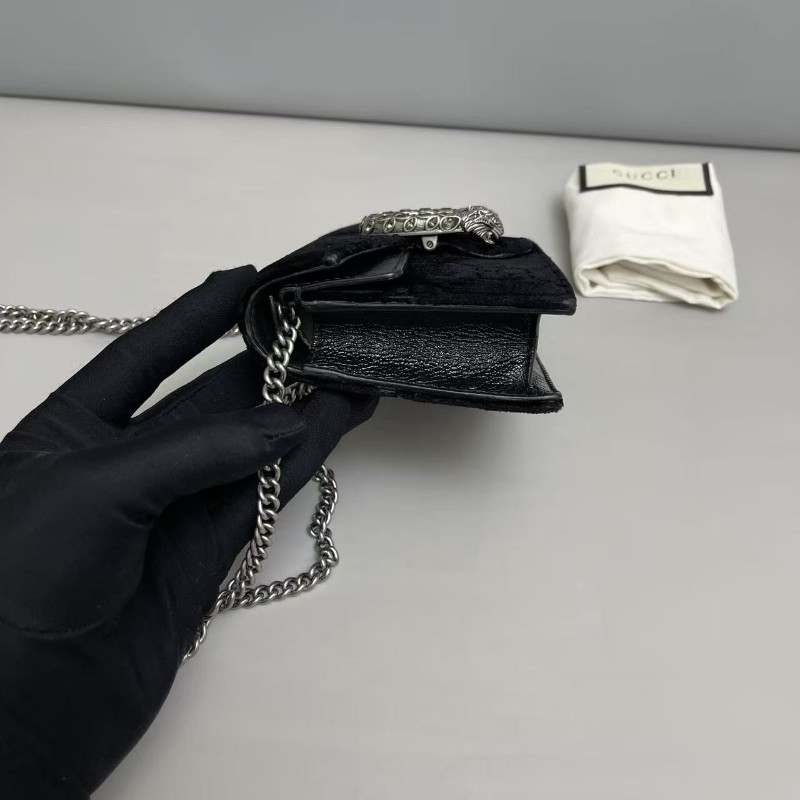 Gucci古馳 酒神mini黑色絲絨雙G鑽扣鏈條包 斜背包-2