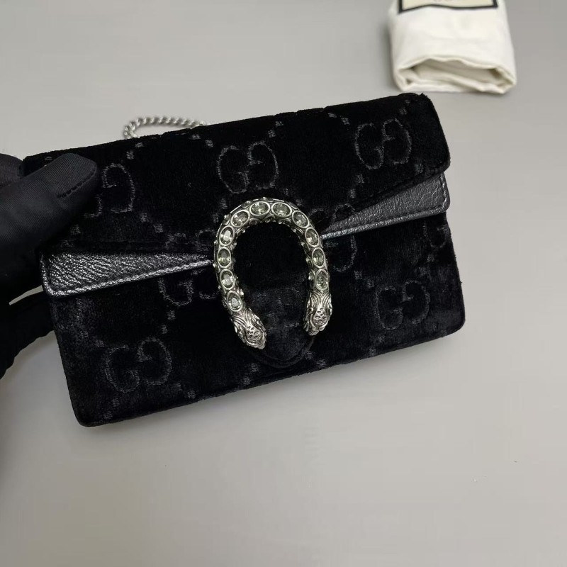 Gucci古馳 酒神mini黑色絲絨雙G鑽扣鏈條包 斜背包-5