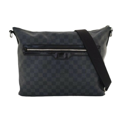 LOUIS VUITTON 灰色塗層帆布棋盤格 斜背包 肩背包 銀色五金可拆卸肩帶