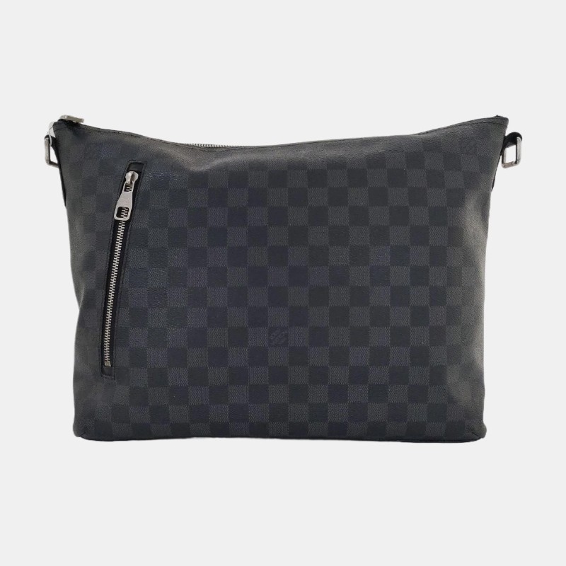 LOUIS VUITTON 灰色塗層帆布棋盤格 斜背包 肩背包 銀色五金可拆卸肩帶-4