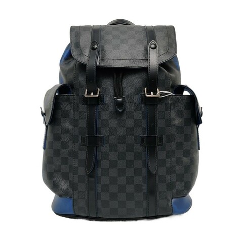 LOUIS VUITTON CHRISTOPHER 中號 黑色EPI牛皮棋盤格 後背包 雙肩包 銀色五金