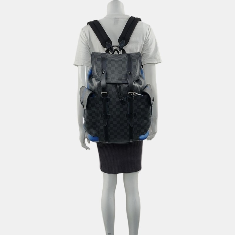 LOUIS VUITTON CHRISTOPHER 中號 黑色EPI牛皮棋盤格 後背包 雙肩包 銀色五金-4