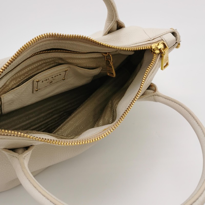 Prada 牛皮白色 字母Logo 肩背包 手提包-6
