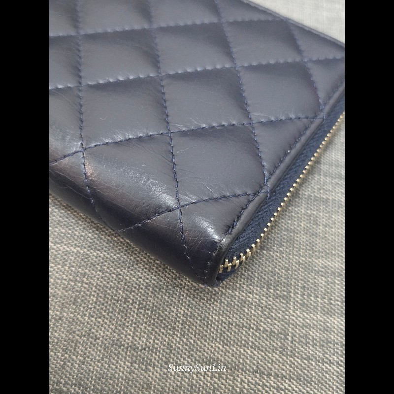 香奈兒 Chanel 深藍金釦 2.55 長夾 拉鍊長夾 發財長夾-18