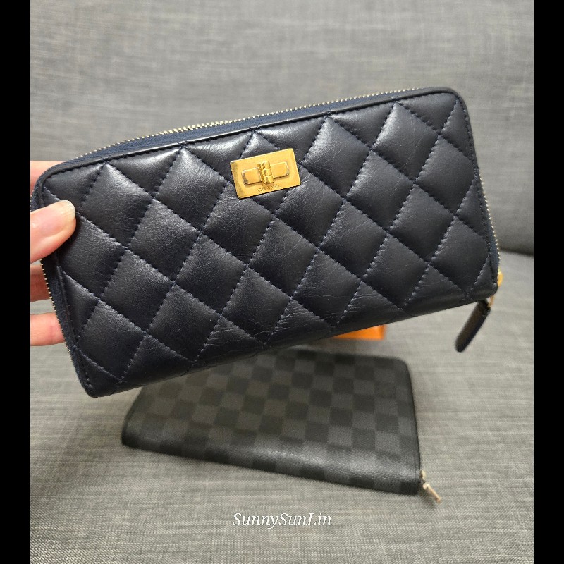 香奈兒 Chanel 深藍金釦 2.55 長夾 拉鍊長夾 發財長夾-5