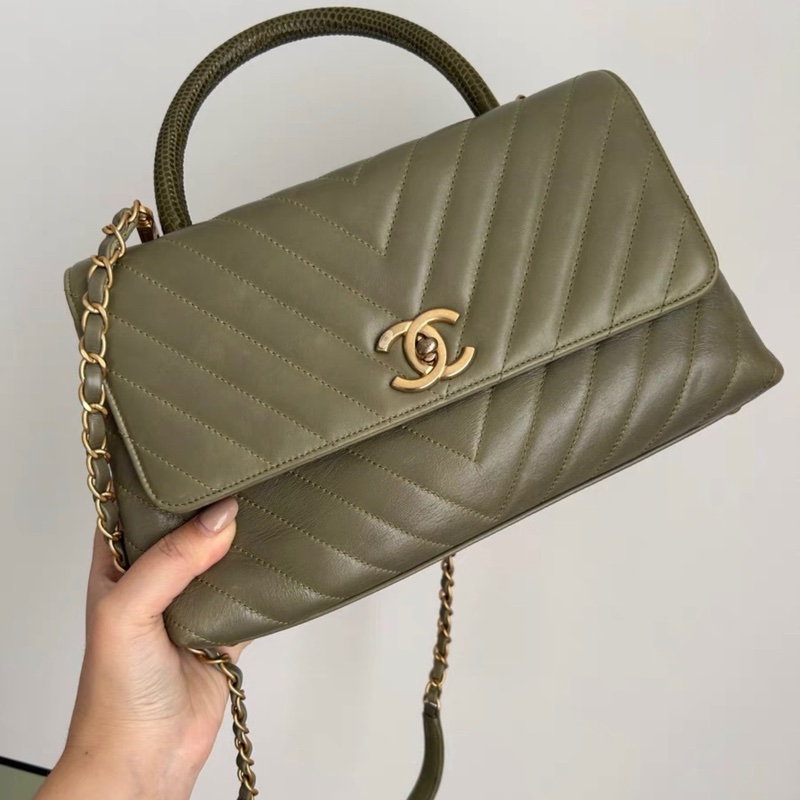 Chanel Chevron Quilted Medium Coco Handle Bag With Lizard Top Handle-0