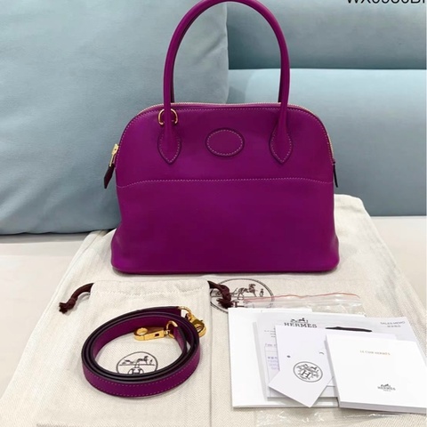 有購證 98新 🩷Hermes 愛馬仕 bolide 27 保齡球包 p9海葵紫金扣 D刻 swift皮