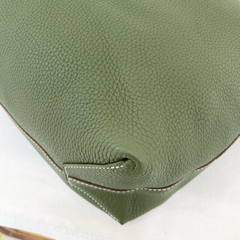 Hermes 雙面tote double sens綠色內拼白色 totg皮 白色縫線 手提包肩背包-7