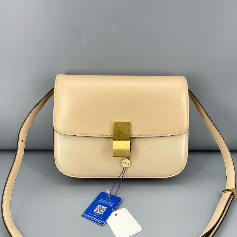 Celine box中號豆腐包奶茶色光面皮 斜背包肩背包-0