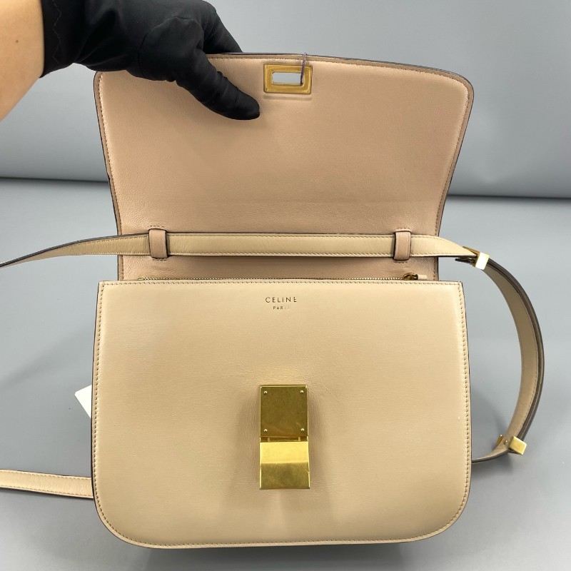 Celine box中號豆腐包奶茶色光面皮 斜背包肩背包-6