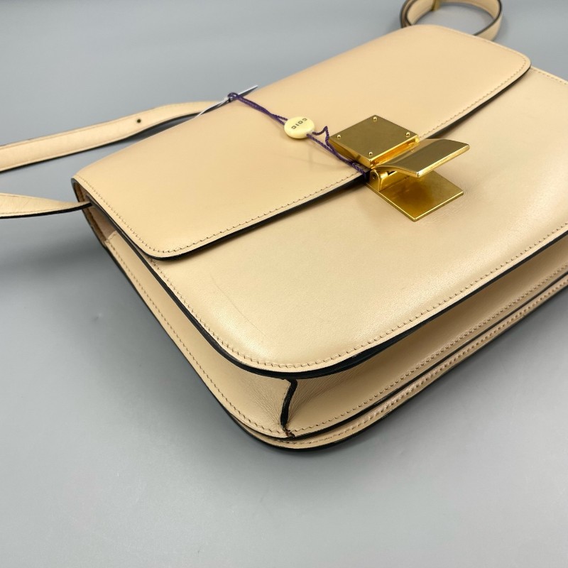 Celine box中號豆腐包奶茶色光面皮 斜背包肩背包-10