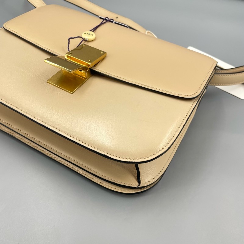 Celine box中號豆腐包奶茶色光面皮 斜背包肩背包-11