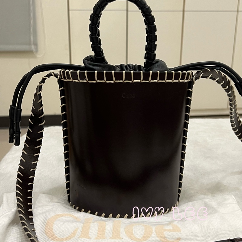 Chloe LOUELA 迷你背包,單肩包 斜背包 水桶包 縫製皮革 深棕黑 正品 二手精品-0