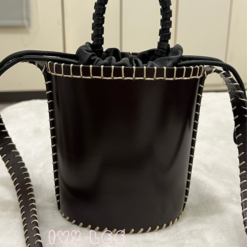 Chloe LOUELA 迷你背包,單肩包 斜背包 水桶包 縫製皮革 深棕黑 正品 二手精品-1