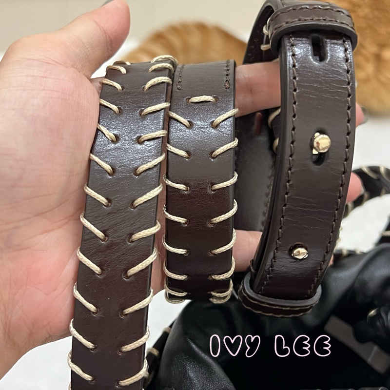 Chloe LOUELA 迷你背包,單肩包 斜背包 水桶包 縫製皮革 深棕黑 正品 二手精品-8