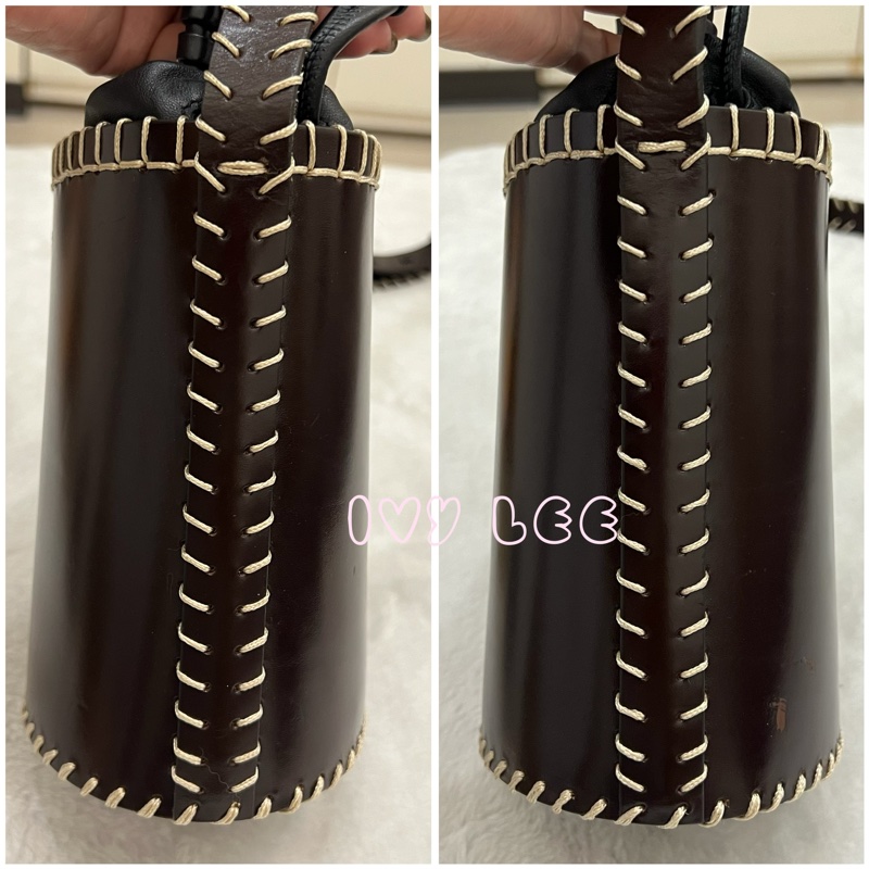 Chloe LOUELA 迷你背包,單肩包 斜背包 水桶包 縫製皮革 深棕黑 正品 二手精品-17