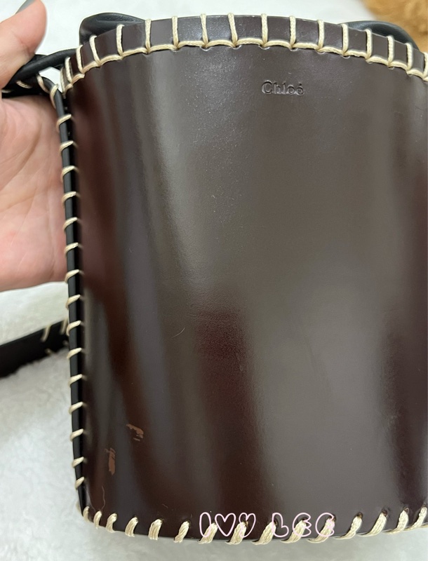 Chloe LOUELA 迷你背包,單肩包 斜背包 水桶包 縫製皮革 深棕黑 正品 二手精品-19