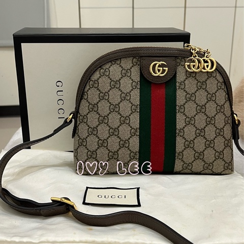 GUCCI 古馳 499621  經典Ophidia系列GG帆布印花拉鍊側肩包 斜背包 貝殼包 正品 二手精品