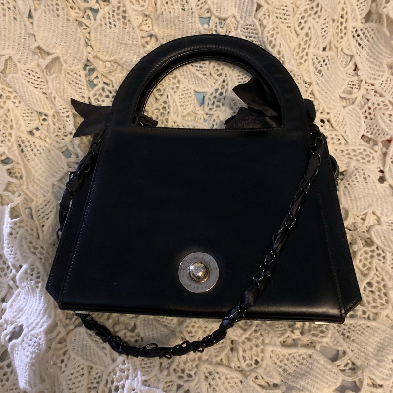 Celine黑銀Kelly 星球 皮革手提包 單肩背包 絕版中古包-0