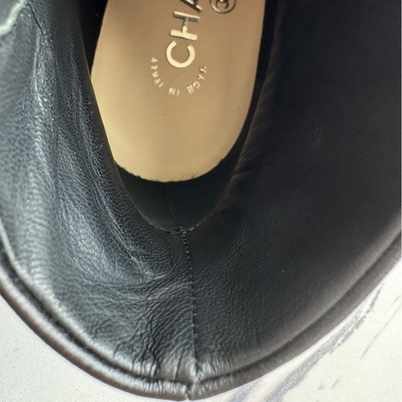 chanel黑色細跟珍珠短靴37.5碼-49