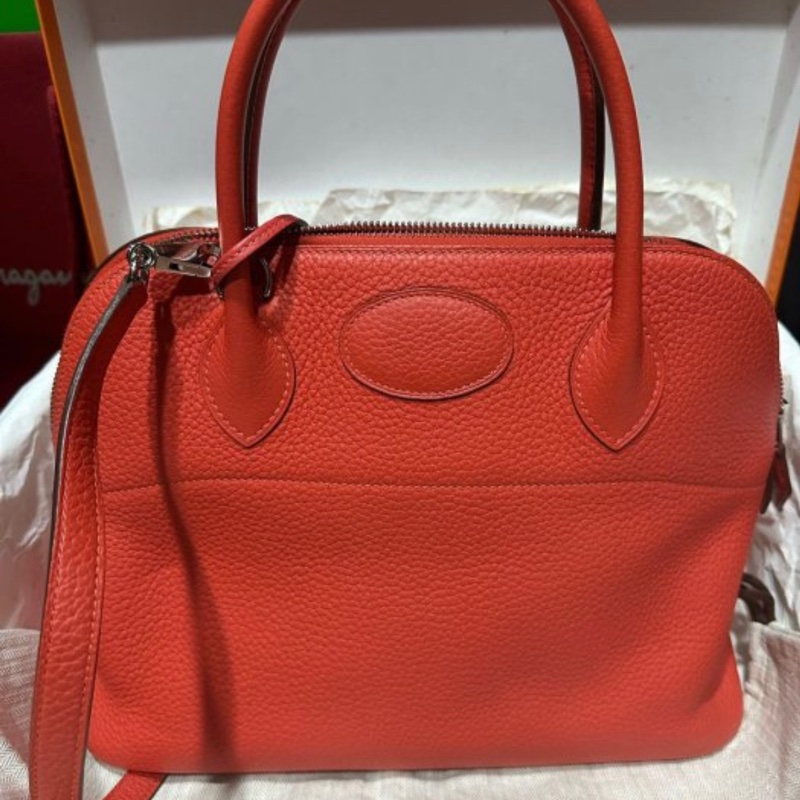 Hermes Bolide 31 銀扣 橘紅 TC 皮-6