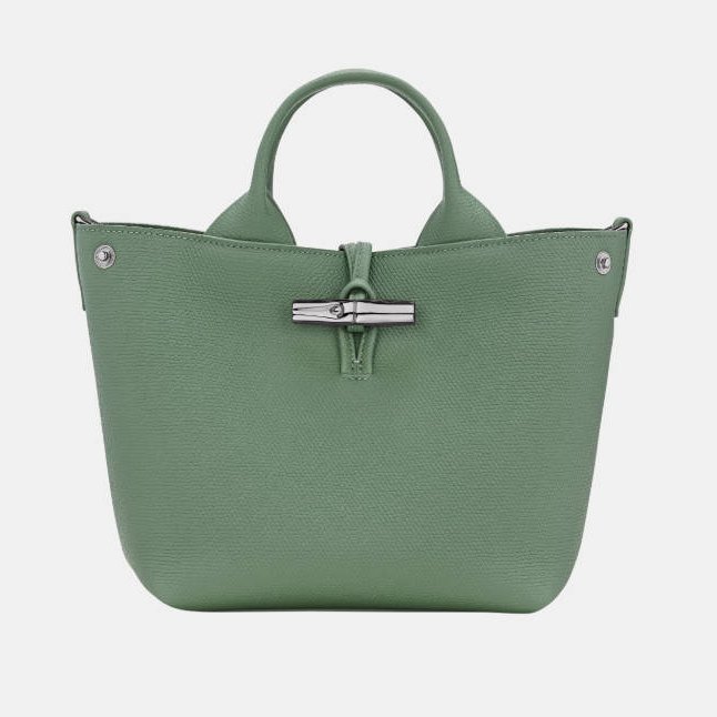 全新 Longchamp Le Roseau S 竹節扣 手提包 肩背方包 綠色-3
