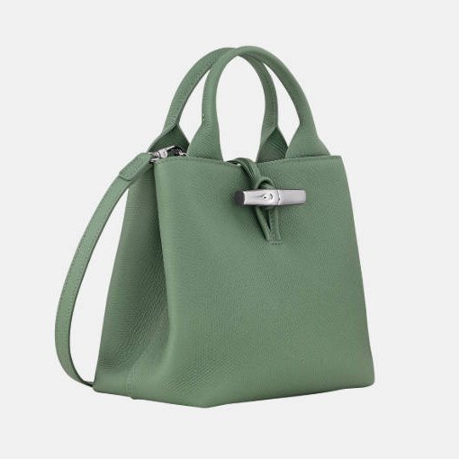 全新 Longchamp Le Roseau S 竹節扣 手提包 肩背方包 綠色-6