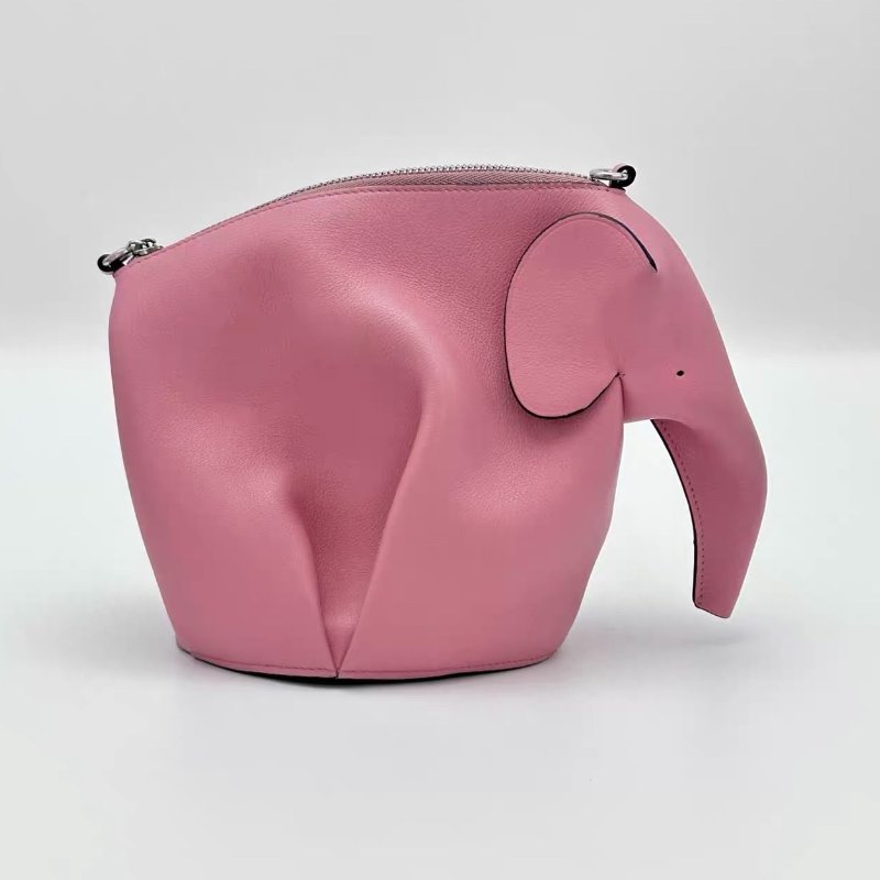 LOEWE 粉色小象造型牛皮肩背斜背包 12.5*16*9 98新配件塵袋-0