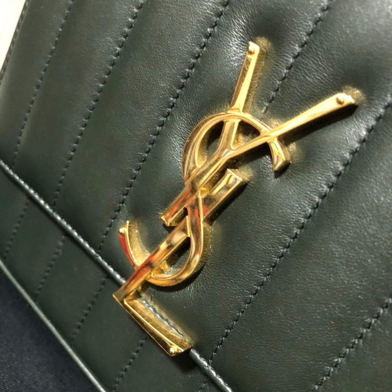 YSL 💫 Vicky 鏈條包 深綠皮革線條 肩背 斜背-2