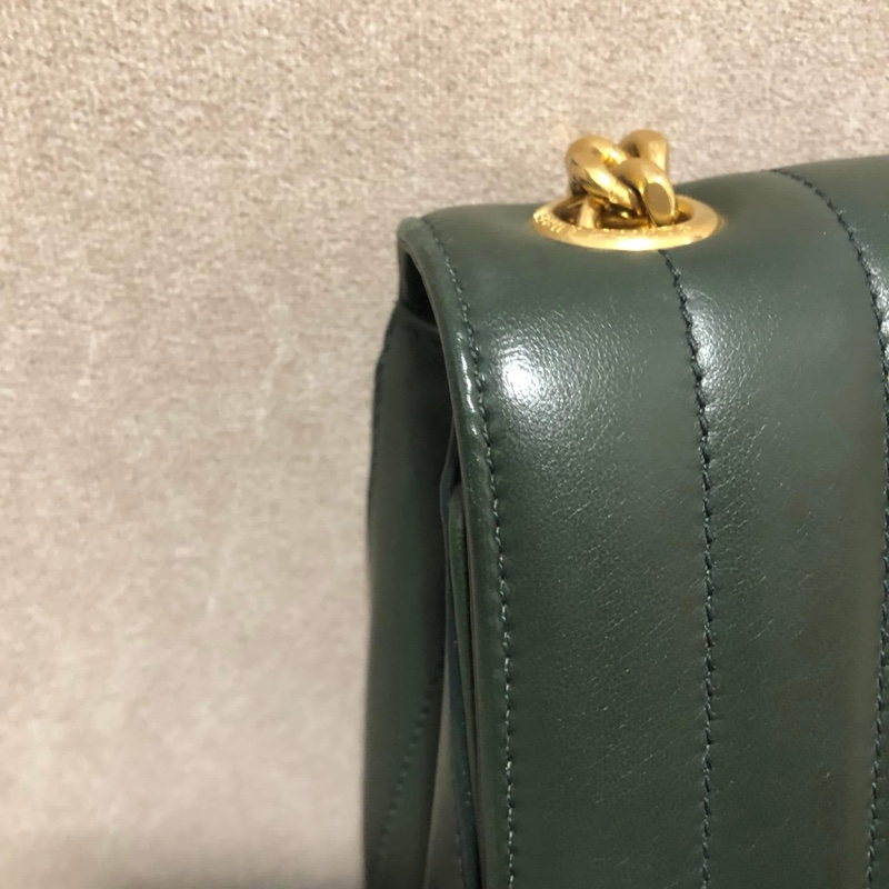 YSL 💫 Vicky 鏈條包 深綠皮革線條 肩背 斜背-5