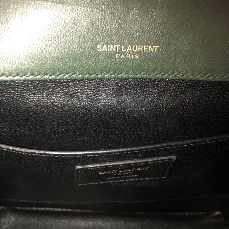 YSL 💫 Vicky 鏈條包 深綠皮革線條 肩背 斜背-15