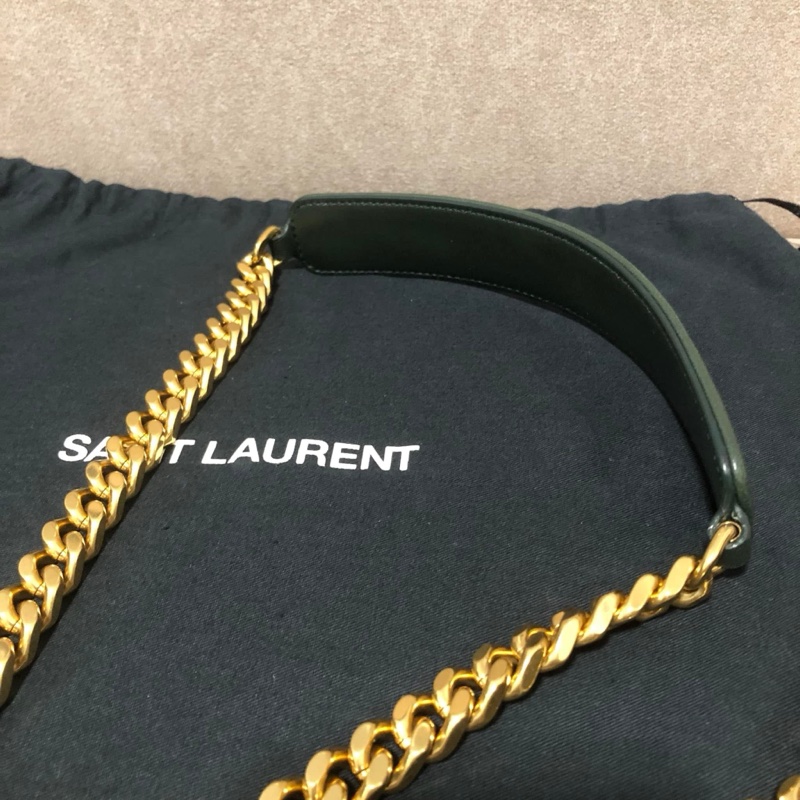 YSL 💫 Vicky 鏈條包 深綠皮革線條 肩背 斜背-19