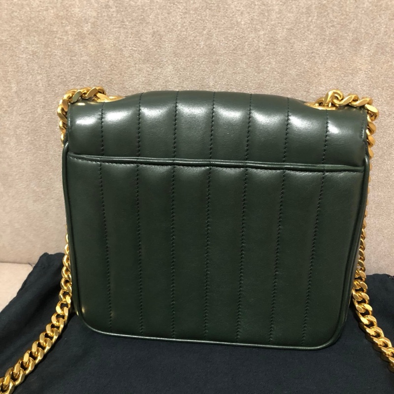 YSL 💫 Vicky 鏈條包 深綠皮革線條 肩背 斜背-21