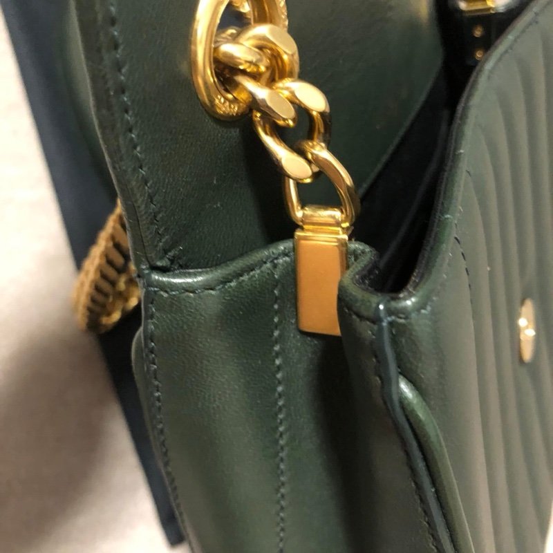 YSL 💫 Vicky 鏈條包 深綠皮革線條 肩背 斜背-25