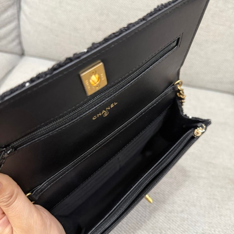 Chanel 23K 黑色毛呢金球woc芯片款-12