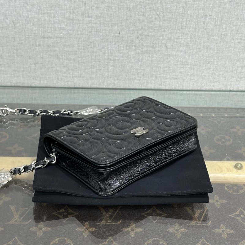 CHANEL 黑銀山茶花肩背斜背鏈條包 12*19*2.5 全新閒置配件盒子塵袋保卡吊牌-2