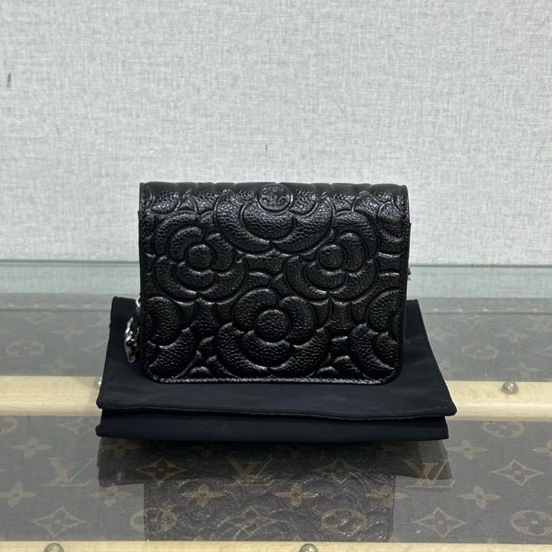 CHANEL 黑銀山茶花肩背斜背鏈條包 12*19*2.5 全新閒置配件盒子塵袋保卡吊牌-5