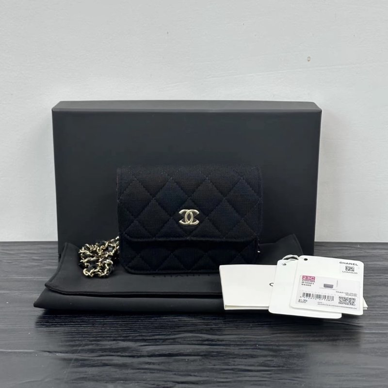 CHANEL 黑金毛呢mini woc肩背斜背包 12*9.5*3 全新閒置配件盒子塵袋吊牌-0