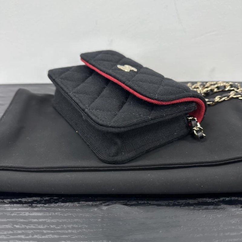 CHANEL 黑金毛呢mini woc肩背斜背包 12*9.5*3 全新閒置配件盒子塵袋吊牌-4